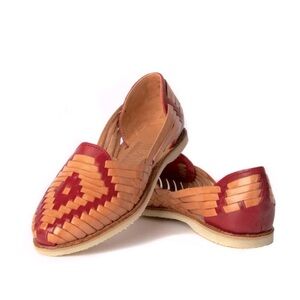 SIDREY Catrina Huarache Authentic Mexican Woven Leather Sandals Red Tan Size 9